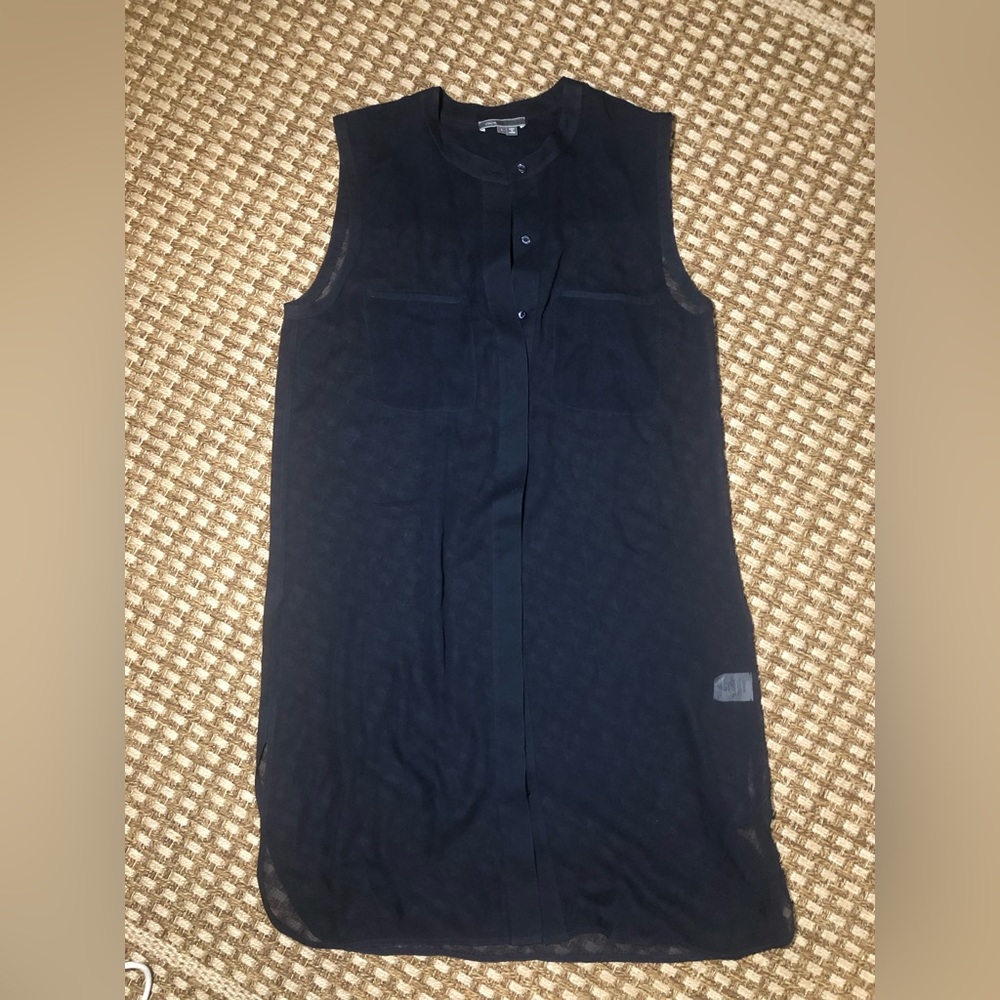 Vince Women’s Large Silk Sleeveless Split Side Navy Blue Tunic